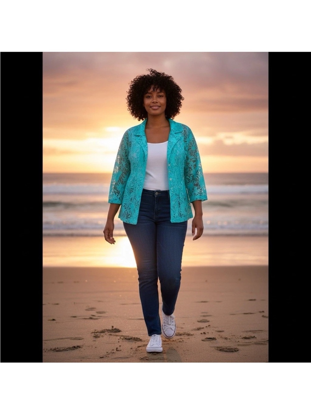 🌴 Jones Studio Aqua Burnout Jacket Topper NWT Size 2X